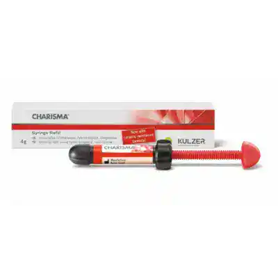 Syringe de resina dental Charisma para prótesis y restauraciones odontológicas, con fórmula reforzada de cerámica.