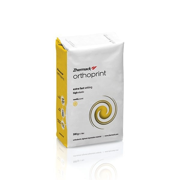 Fármaco de impresión dental Orthoprint Zhermack para ortodoncia y prótesis, alta elasticidad y rápida adhesión, con aroma a vainilla, ideal para clínicas odontológicas.