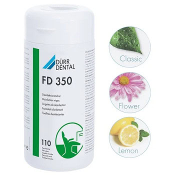 Fórmula odontológica FD 350 de DÜRR DENTAL, destinada a la higiene bucal, con opciones de sabores como clásico, flor y limón para un cuidado dental personalizado.