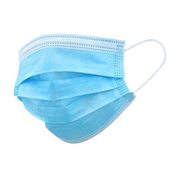 Mascarilla quirúrgica azul desechable, protección facial para uso odontológico y sanitario.