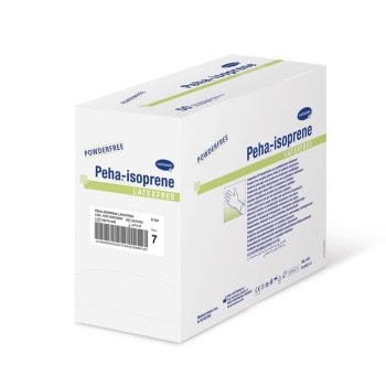 Caja de guantes de examen Peha-isoprene sin polvo para uso odontológico, tamaño 7, en empaque de 100 unidades.