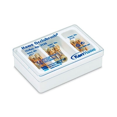 Hawe Occlubush, accesorios odontológicos personalizados en caja de resina para uso profesional.