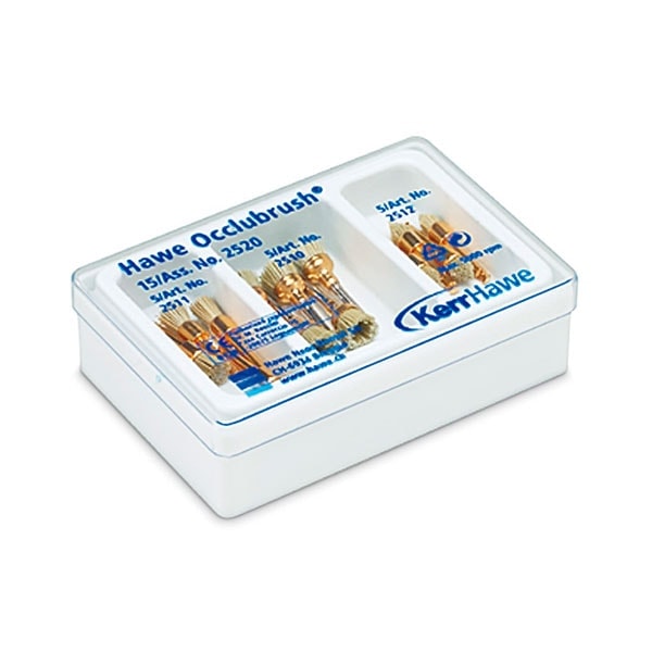 Hawe Occlubush, accesorios odontológicos personalizados en caja de resina para uso profesional.