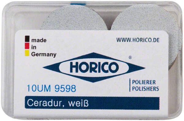 Ceradur, polímero dental blanco de alta calidad de la marca Horico, ideal para restauraciones odontológicas y prótesis personalizadas.