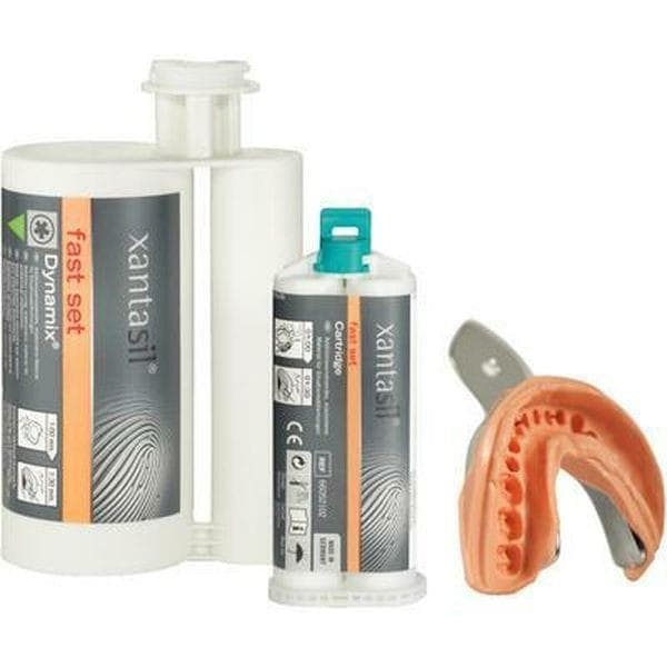 Xantasil producto odontológico personalizado para restauraciones dentales, incluye silicona y accesorios para moldes, ideal para impresiones precisas y restauraciones estéticas.