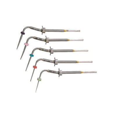 Puntas de alta precisión para tratamientos odontológicos personalizados, hechas de acero inoxidable y diseñadas para instrumentación dental especializada.