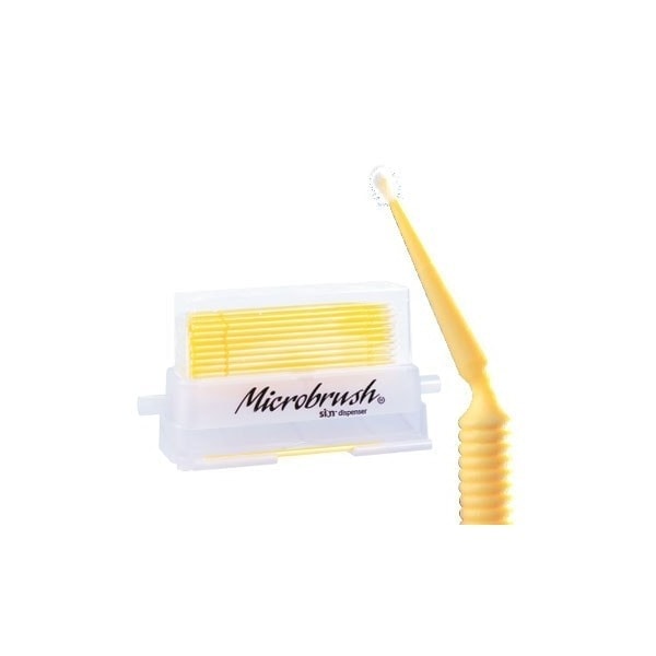 Microbrush dental guía de limpieza para odontología, en colores amarillo y blanco, ideal para procedimientos odontológicos y aplicaciones personalizadas en clínicas dentales.