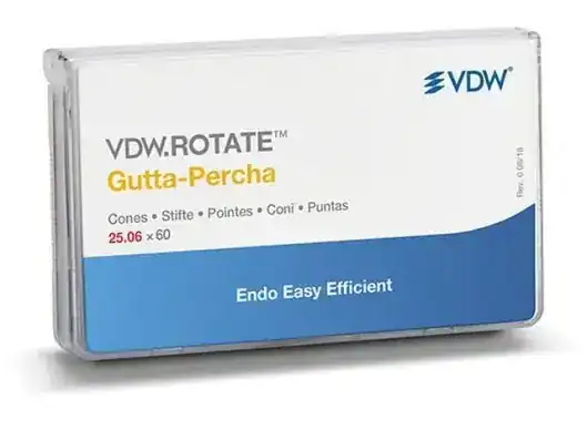 VDW Gutta-Percha rotatoria, material odontológico personalizado para endodoncia, ofreciendo precisión y eficiencia en tratamientos dentales, disponible en EXAmedic.