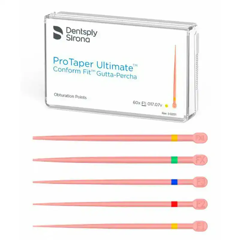 ProTaper Ultimate Gutta-Percha, productos odontológicos personalizados para tratamientos endodónticos, con puntas de obturación ajustadas para una mejor conservación del conducto.