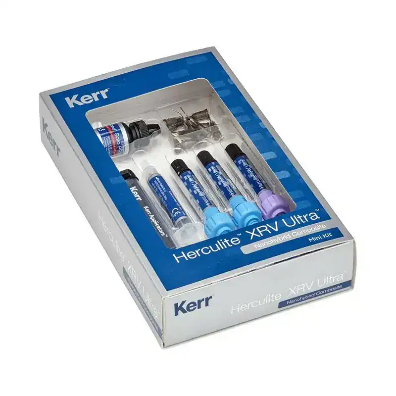 Hercluite XRV Ultra conjunto de productos odontológicos personalizados para restauraciones dentales, incluyendo microabrasión y composites nanohíbridos, ideal para profesionales dentales.