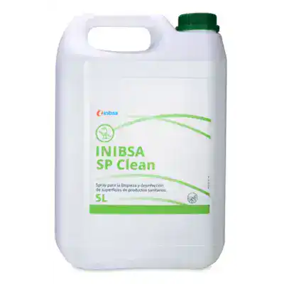 Inibsa SP Clean para limpieza y desinfección de superficies en clínicas odontológicas, en envase de 5 litros, ideal para productos odontológicos personalizados, eficaz y seguro.