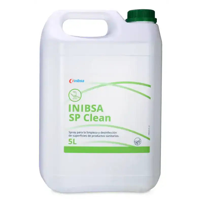 Inibsa SP Clean para limpieza y desinfección de superficies en clínicas odontológicas, en envase de 5 litros, ideal para productos odontológicos personalizados, eficaz y seguro.