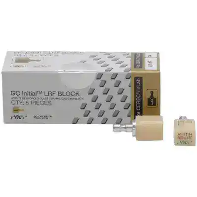 GC Initial LRf Block, bloques de resina reforzada de vidrio cerámica para ortodoncia y restauración dental, paquete de 5 piezas para impresiones médicas y fabricación de prótesis dentales.