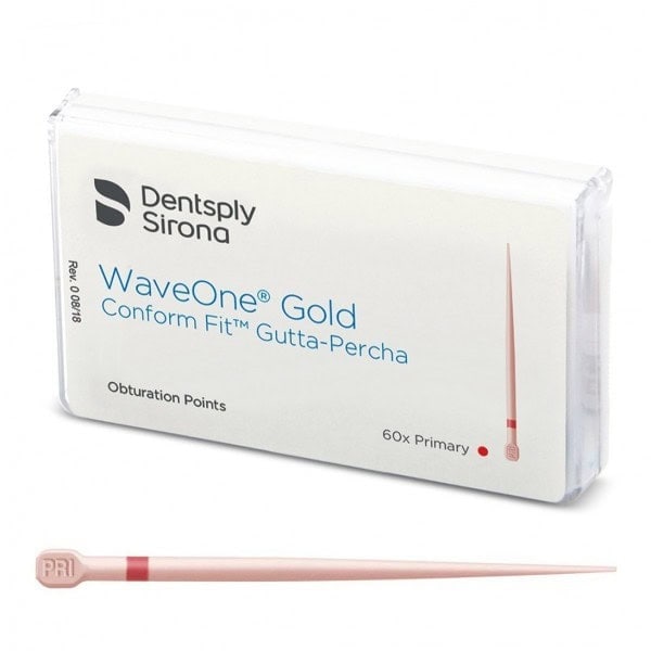 Dentsply Sirona WaveOne Gold Conform Fit Gutta-Percha, obturación de conductos radiculares, productos odontológicos personalizados, alta calidad para tratamientos endodónticos efectivos.