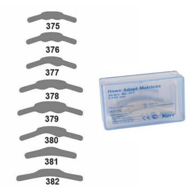 Archivo de imágenes de matrices de adaptación Hawe para coronas y puentes dentales, utilizados en odontología y fabricados en Suiza.