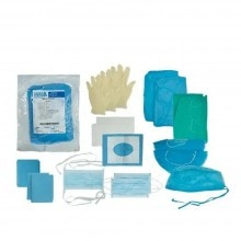 Guantes, gasas y material odontológico personalizado para procedimientos dentales profesionales.