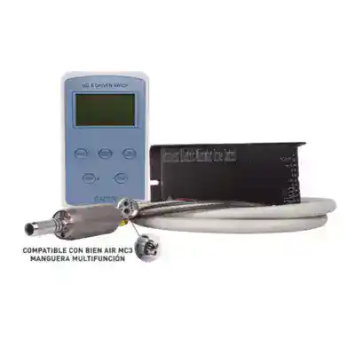 Inhalador de alta precisión compatible con Bien Air MC3 y manguera multifunción para odontología, equipado con control digital y sistema de aspiración para tratamientos dentales efectivos y cómodos.