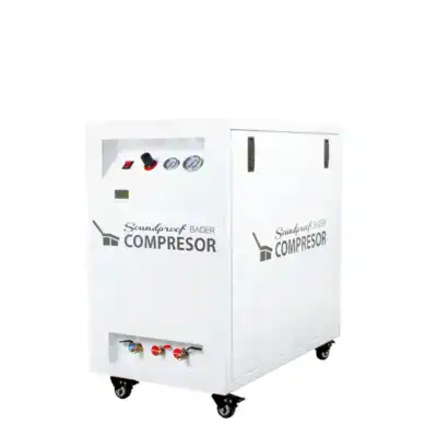 Compresor odontológico personalizado Soundproof Bader para clínicas dentales, con control de presión, silencioso y portátil, ideal para uso profesional en odontología.