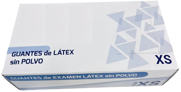 Guantes de látex sin polvo para exámenes odontológicos, productos personalizados para profesionales dentales.