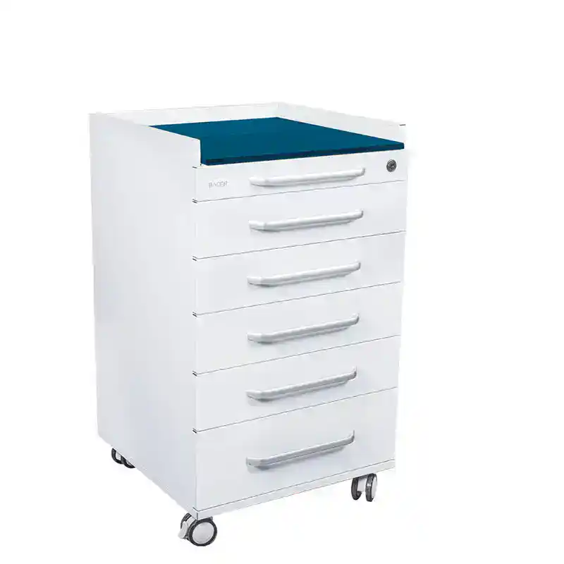 Bandeja de extracción médica para odontología, carrito de almacenamiento con cajones y ruedas, equipado con superficie de trabajo y cerradura, ideal para clínicas dentales y consultas odontológicas efectivas.