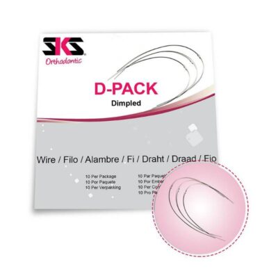 Alto texto: Paquete de alambres dentales D-PACK Dimed de EXAmedic, ideales para ortodoncia y tratamientos dentales personalizados, con 10 unidades por paquete.