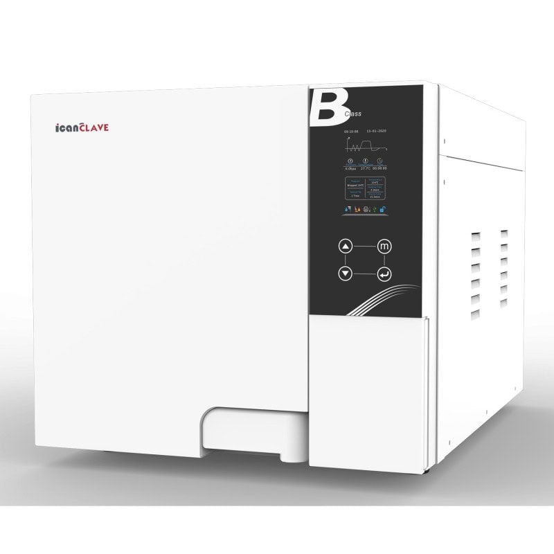 Compacto y avanzado equipo de esterilización para clínicas dentales, con pantalla táctil y controles intuitivos, ideal para productos odontológicos personalizados.