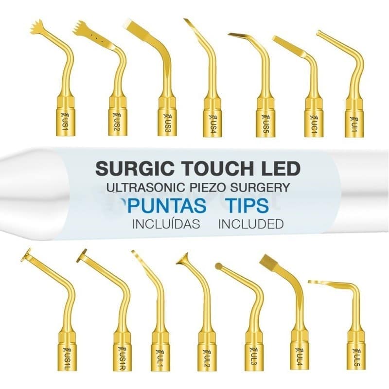 Güías odontológicas personalizadas en oro, instrumentos para cirugía láser dental, punta para cirugía ultrasónica, herramientas dentales de precisión, accesorios odontológicos para tratamiento láser, instrumentos específicos para odontología avanzada, puntas y tip para cirugía láser dental altamente precisas, tecnologías innovadoras en productos odontológicos personalizados.