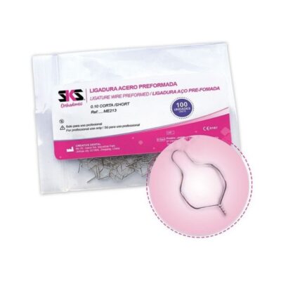 Cinta de alambre de acero preformado para ortodoncia, paquete de 100 unidades, ideal para ortodoncistas y tratamientos dentales profesionales.