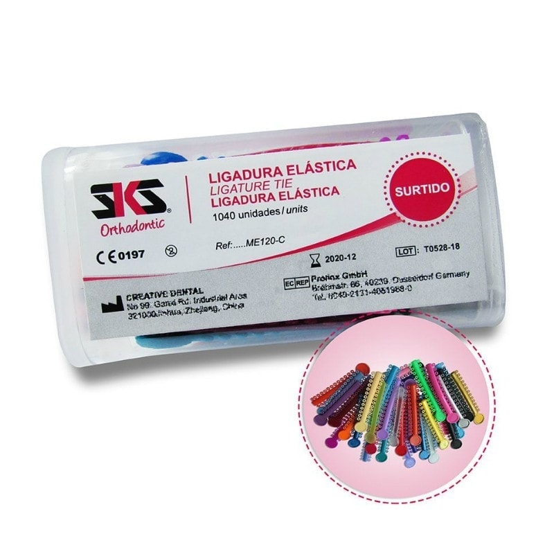 Tiras de ligadura elástica para ortodoncia en variedad de colores, ideales para fijar brackets y componentes dentales, personalizadas y resistentes.