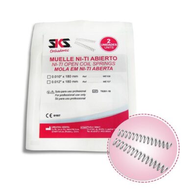 Muelles Ni-Ti abiertos para ortodoncia, pack de 2 unidades, ideales para tratamientos dentales personalizados y profesionales.