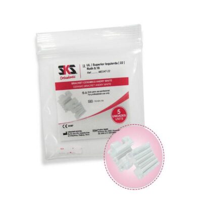 Brackets cerámicos blancos para ortodoncia, paquete de 5 unidades, ideales para uso profesional en odontología estética y ortodóncica.