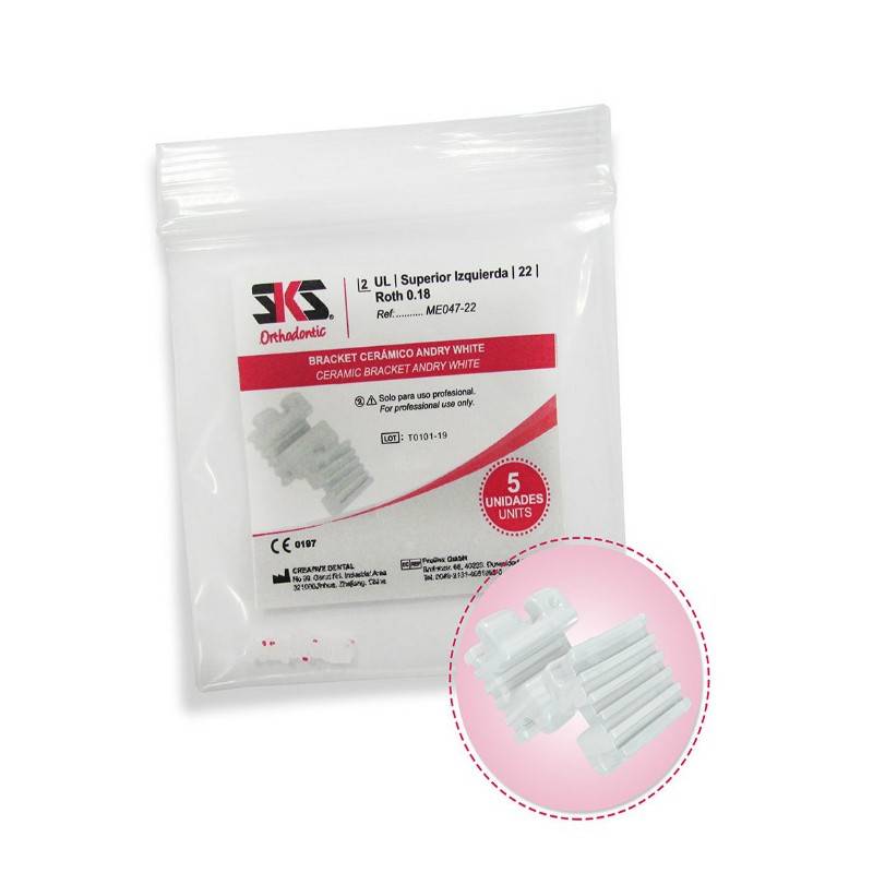 Brackets cerámicos blancos para ortodoncia, paquete de 5 unidades, ideales para uso profesional en odontología estética y ortodóncica.