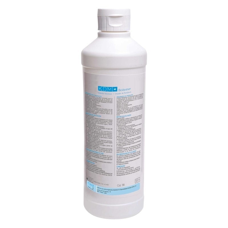 KDM BioCleaner desinfectante odontológico para limpieza y desinfección de instrumentos dentales, en formato de 500 ml, ideal para clínicas y consultorios dentales.