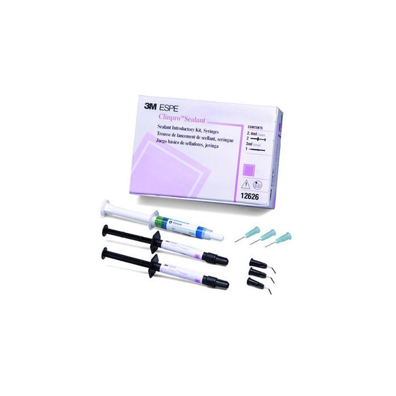 Troutera de sellador clínico 3M ESPE Clinpro Sealant con jeringas y accesorios para odontología preventiva y restaurativa.