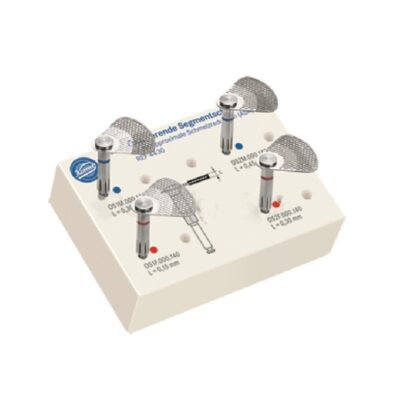 Resina de segmentación personalizada para odontología, con componentes metálicos y guía de marca, ideal para procedimientos precisos y personalizados en tratamientos dentales.