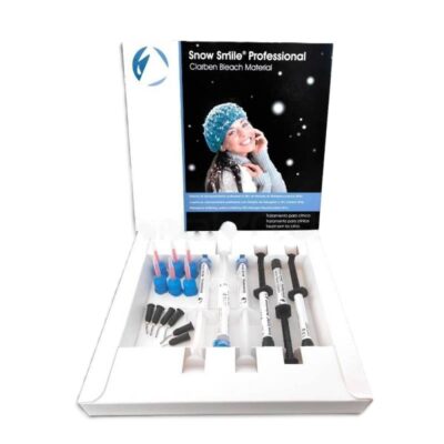 Componentes de blanqueamiento dental Snow Smile Professional para clínicas odontológicas, en envase con jeringas y aplicación fácil. Solución efectiva para tratamientos de estética dental.