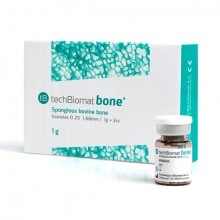 Spongious bone graft product for dental implant procedures, packed in a small vial, used in regenerative dentistry, from EXAmedic.