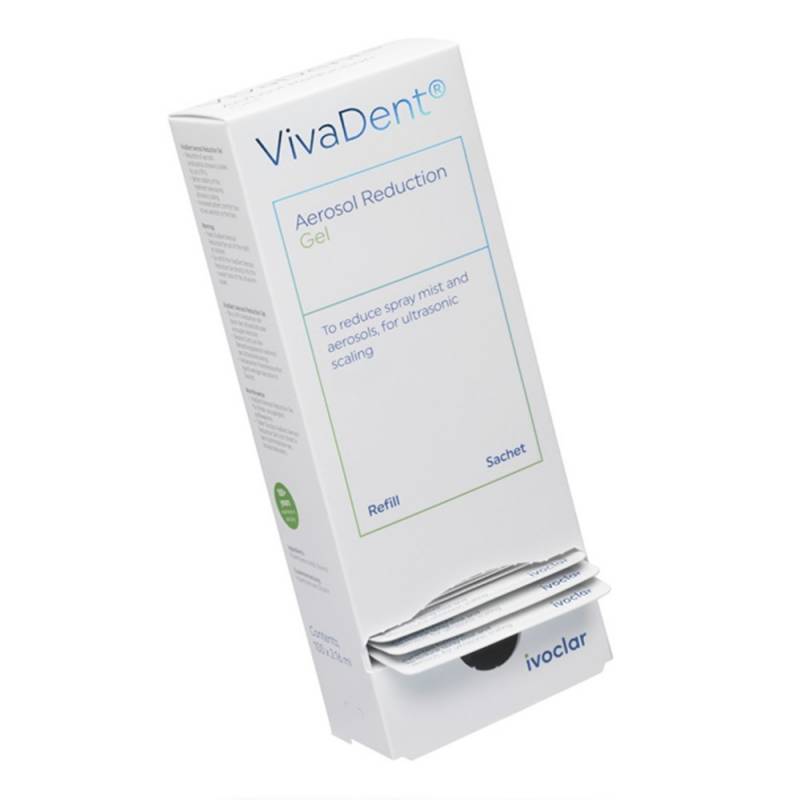 Aerosol Reduction Gel de VivaDent para reducir la niebla y aerosoles en procedimientos odontológicos.