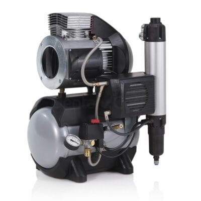 Compresor de aire para odontología, unidad de alta eficiencia, ideal para consultorios dentales, con refrigeración y control de presión precisos.