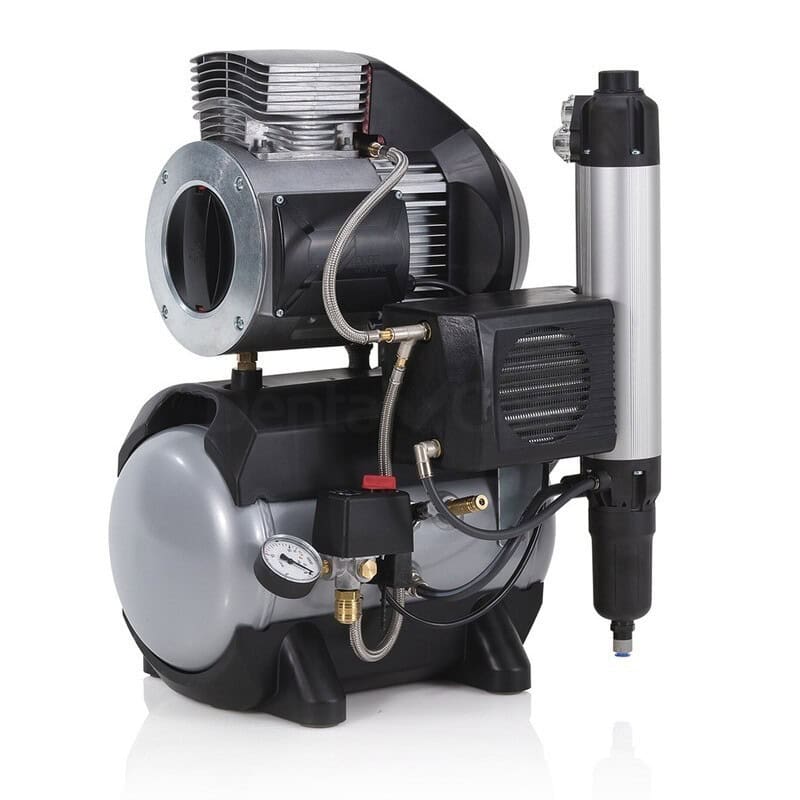 Compresor de aire para odontología, unidad de alta eficiencia, ideal para consultorios dentales, con refrigeración y control de presión precisos.