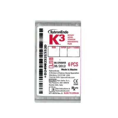 K3 archivos endodónticos rotatorios de titanio, NiTi, para tratamientos dentales personalizados, disponibles en diversas medidas y cantidades en EXAmedic productos odontológicos.