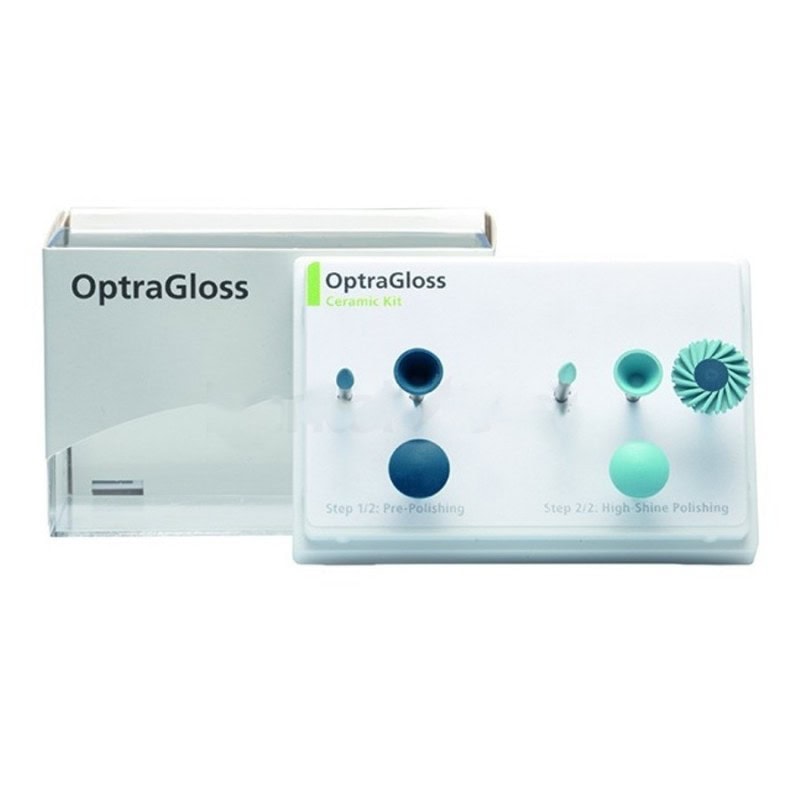 OptraGloss cerámico kit para odontólogos, pulido y brillo dental personalizado, incluye herramientas para pre-polishing y high shine polishing, ideal para tratamientos de odontología estética.