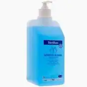 Higienizador de manos en un envase de 500 ml con dispensador, ideal para clínicas odontológicas y espacios de atención médica que requieren higiene y desinfección efectiva.