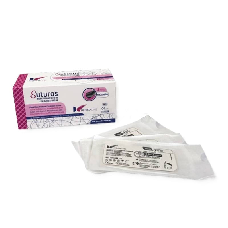 - Tiras de suturas quirúrgicas poliamida negra estériles, para cirugías dentales y médicas, en diferentes longitudes y cantidades, ideales para procedimientos odontológicos apiculados.