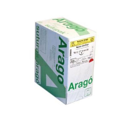 Sutura de Nylon No Absorbible TB-15 Aguja 3/8 Círculo Triangular 19mm Hebra 75cm Azul, Monofilamento, 36uds Aragó