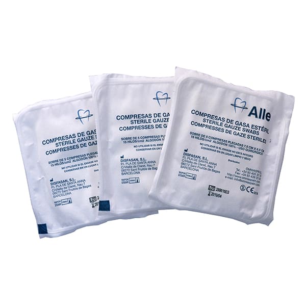 Gasas de Algodón Estériles 16x25cm Caja 20 Sobres de 5 unidades Alle Dental