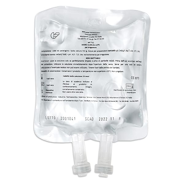 Suero Fisiológico Cloruro de Sodio 0,9% Caja 20 Bolsas 250ml Uso Dental, Euronda Alle