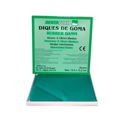 Diques de Goma Dentaflux Medio, Látex, 0,18mm 15,2x15,2cm Verde Mentolado 36u.