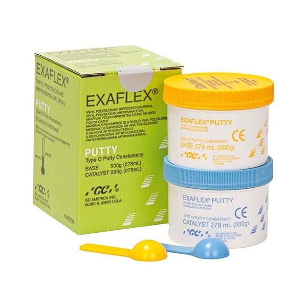Exaflex Putty Silicona de Adición Fraguado Normal Azul Claro 2 botes 500g (base + catalizador) GC