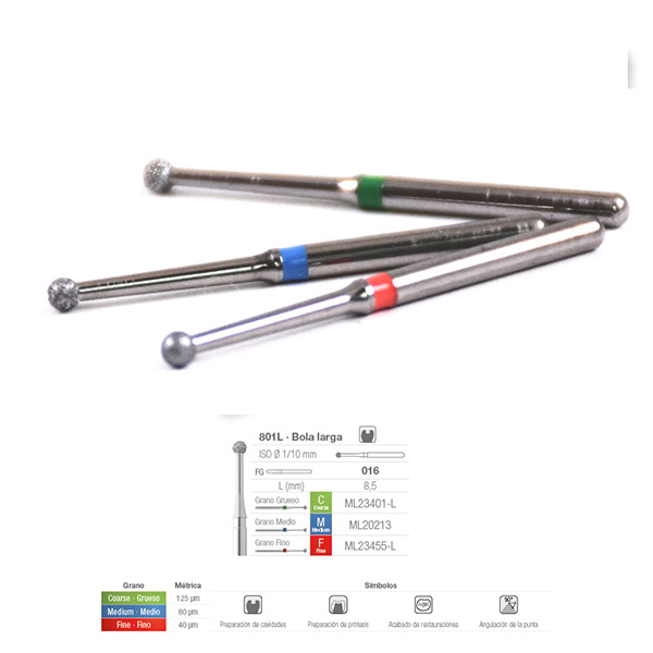 Fresa Diamante Bola FG 801L Cuello Largo 016 5 uds. Medicaline by Intensiv